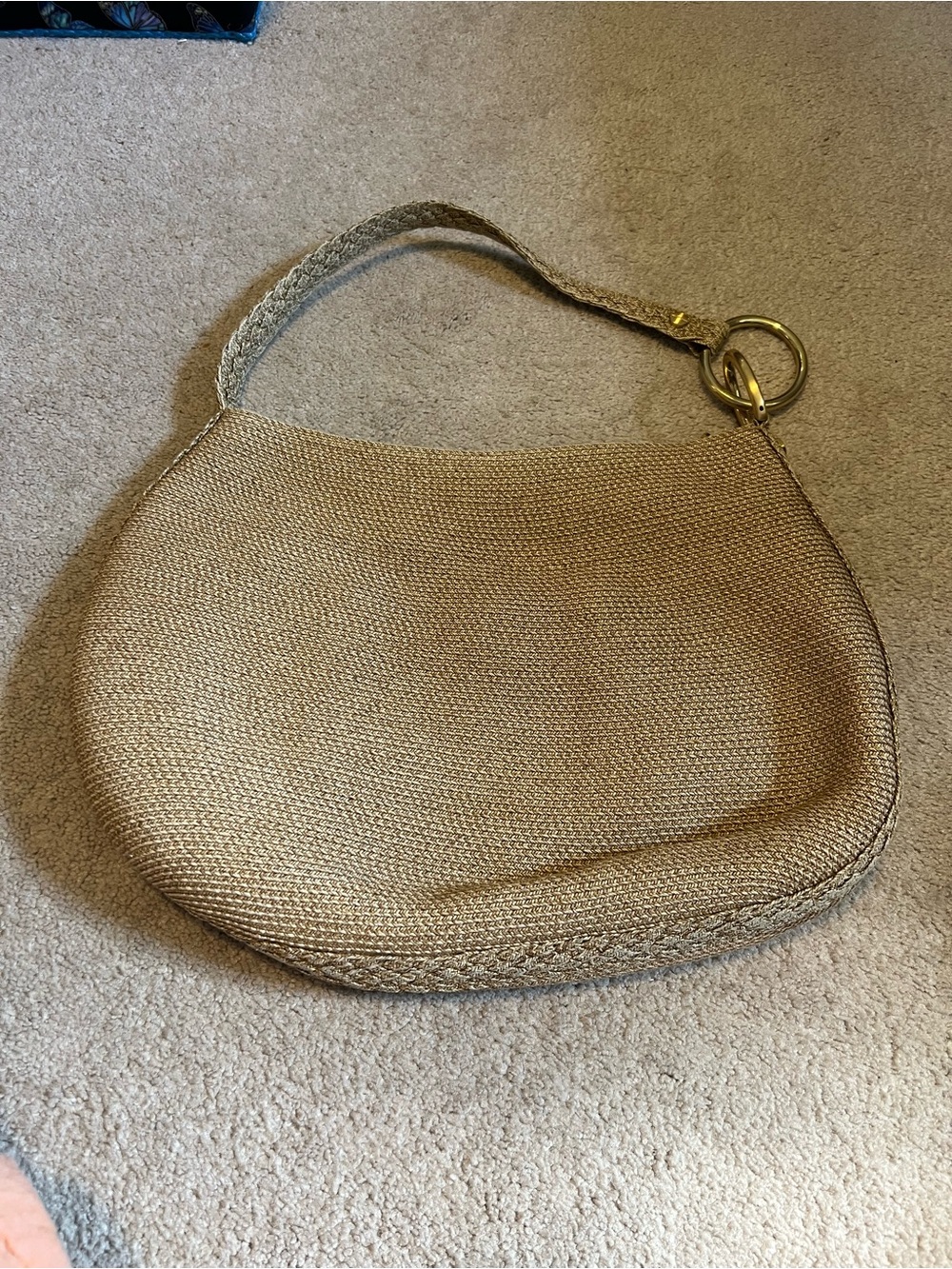 Eric Javits Woven  Shoulder Bag with Gold Ring Accent, new was $290, EUC